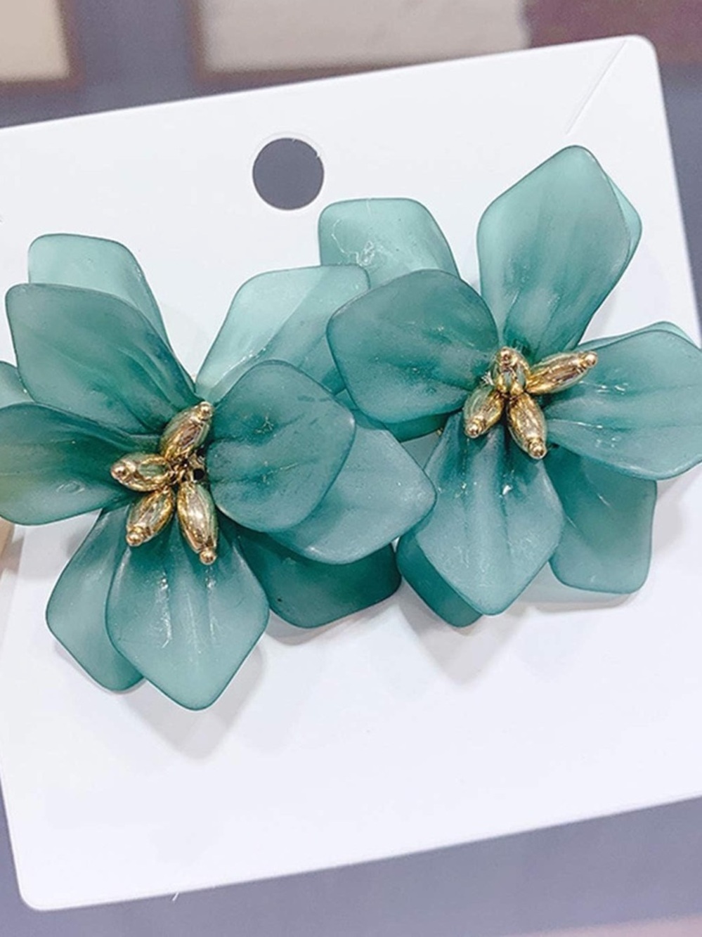 Green Floral Statement Earrings - Elegant Petal Design